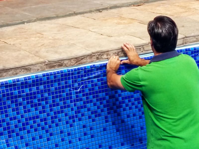 Pool Tile Repair in Progress